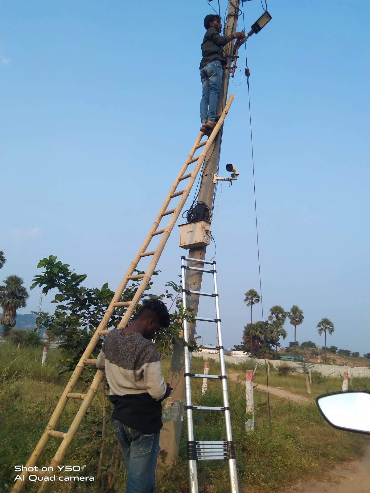 SLNS elevated outdoor CCTV and floodlight installation work